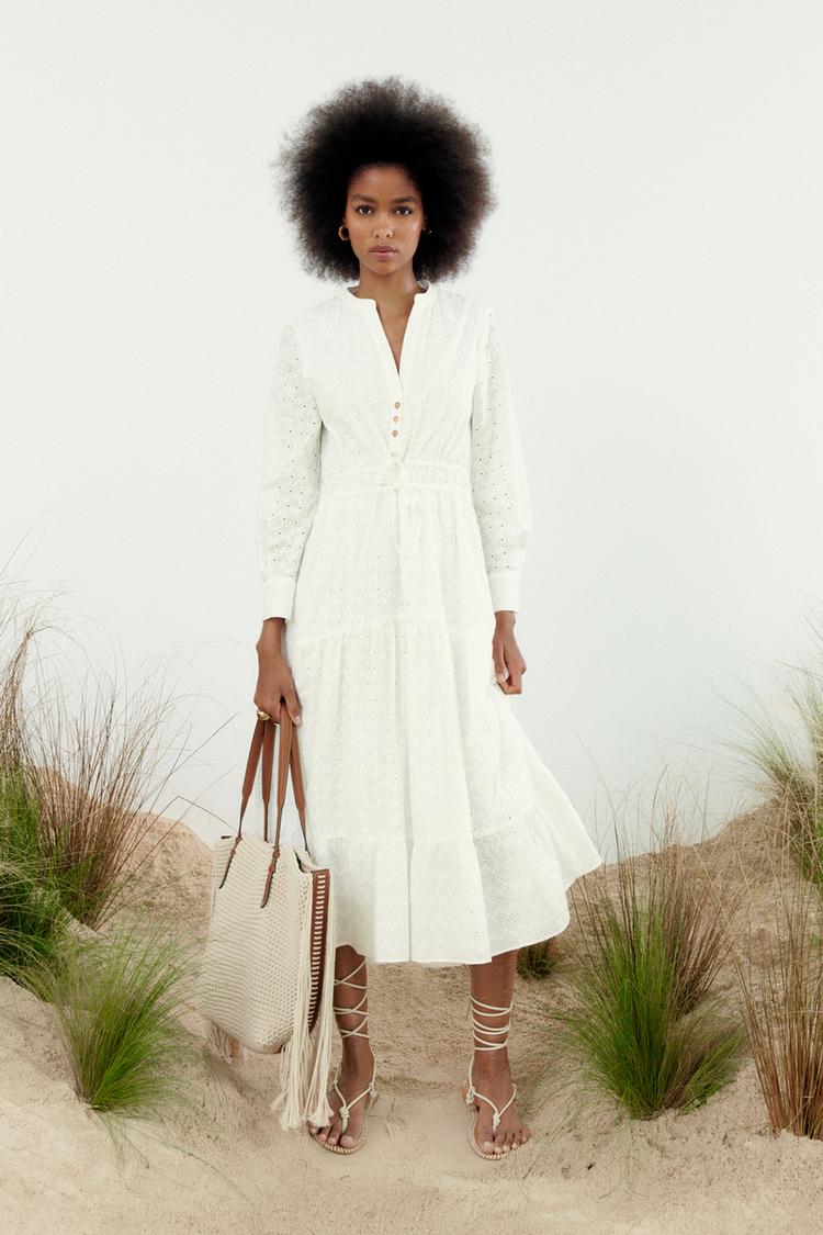 Zara white deals eyelet dress